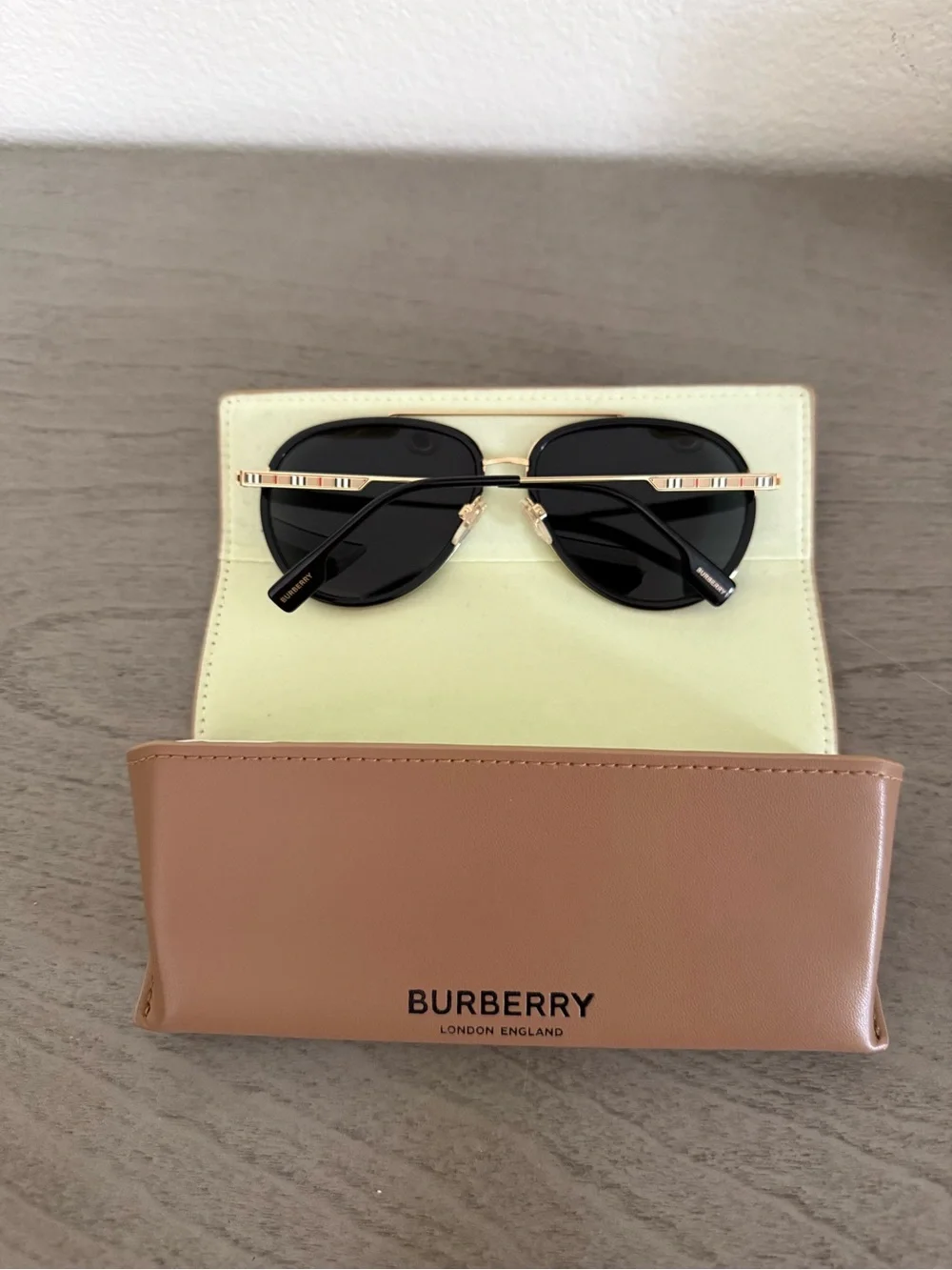 Burberry Black Lens Aviator Sunglasses with Gold Frame